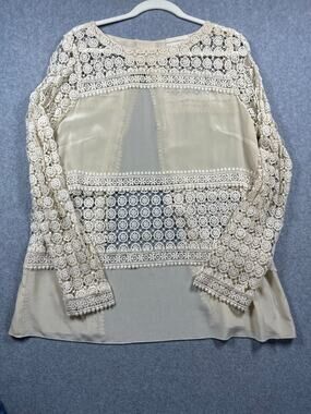 4 Love And Liberty Top Size L Cream Cotton Floral Lace Sheer Scoop Casual Party